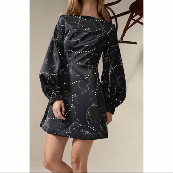 ACLER Fyffe Open Shoulder Galaxy Mini Dress AU 6 US 2 Black White